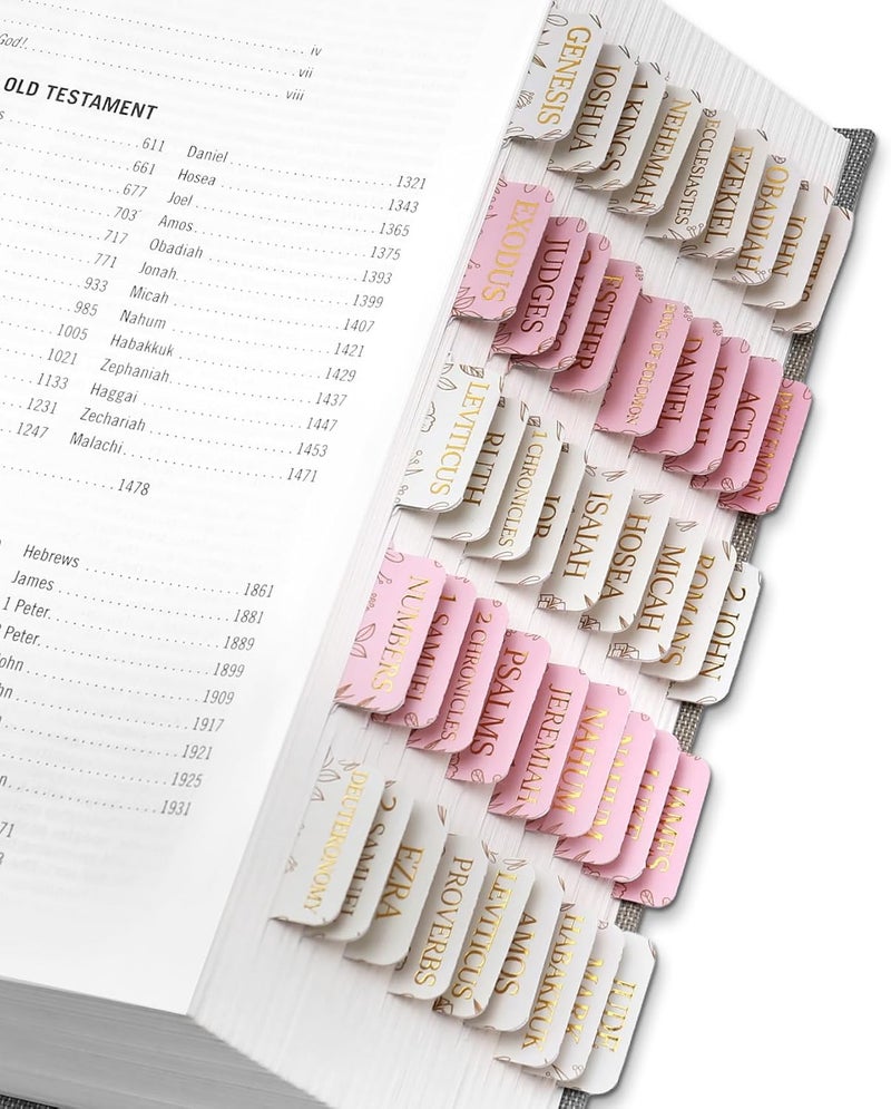 Taja Bible Tabs for Women & Men, Laminated Bible Tabs for Study Bible, Large Print Bible Tabs for Easy Navigation, Bible Index Tabs, 66 Tabs Old & New Testament, Extra 9 Blank Tabs - Sketch Floral - Image 1